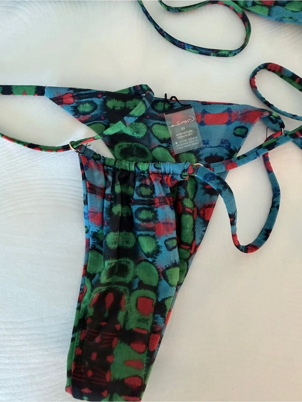 Gonza Multicolor Green Blue Red Tie-Side Bandeau Bikini Set - Picture 3 of 6